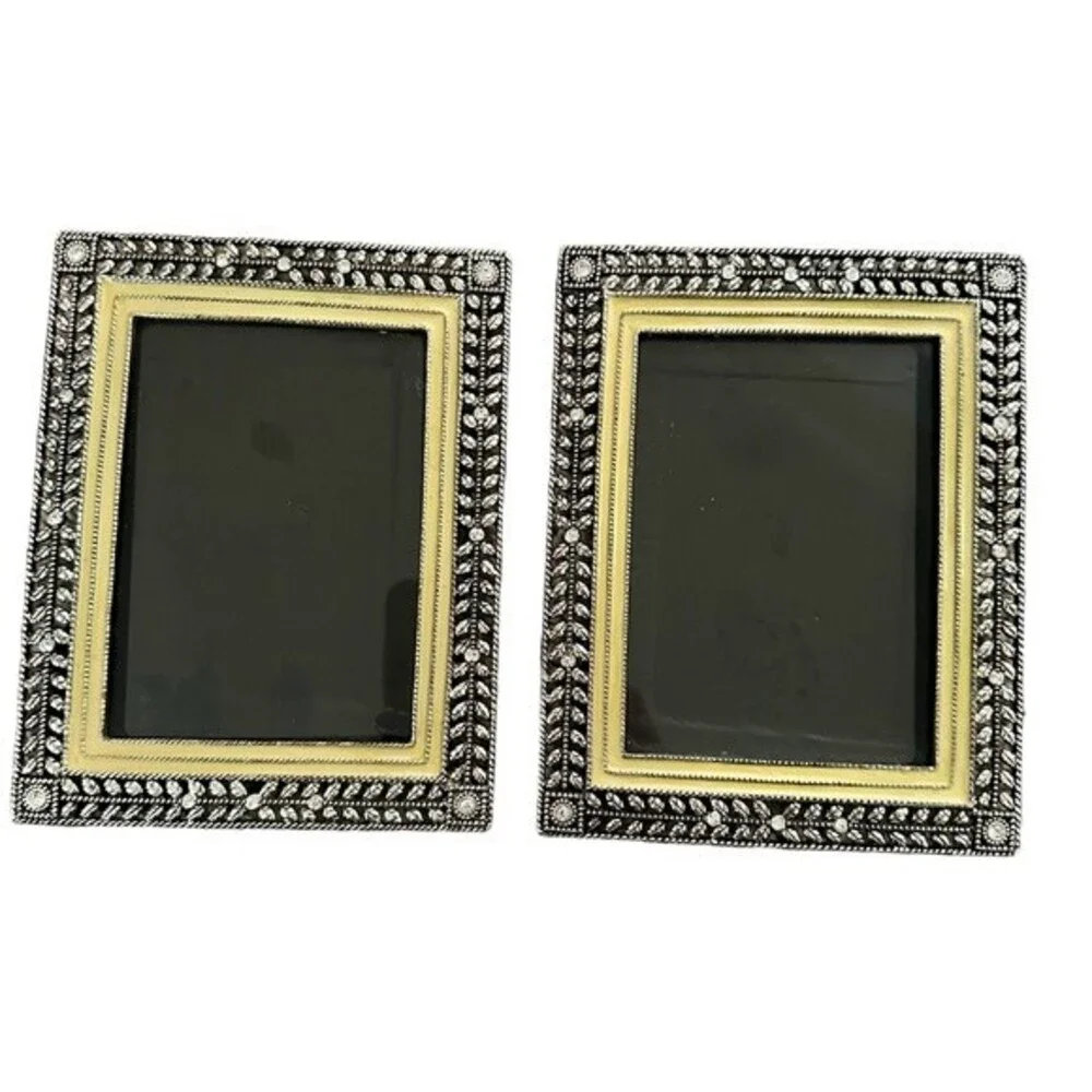 Metal Enamel Leaf Crystal‎ Frames Set of 2